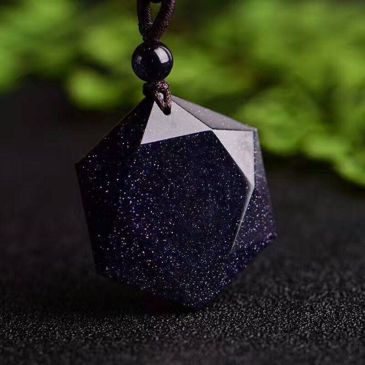 蓝砂石吊坠 星空六芒星项链男女款吊坠