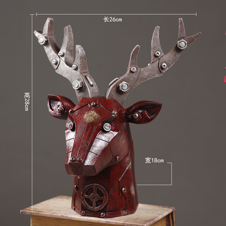 美式复古机械鹿头抽象摆件家居客厅电视柜咖啡馆会所装饰摆件道具