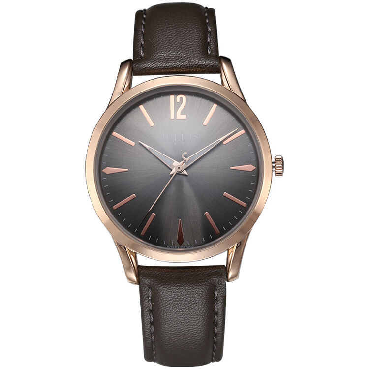 聚利时(julius)手表心动系列钢化玻璃镜面牛皮表带石英防水男士手表