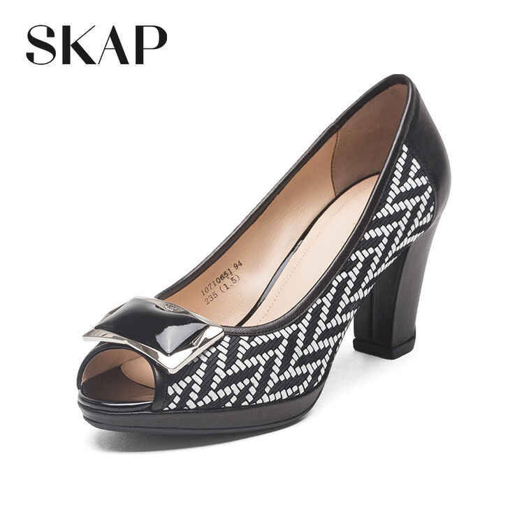 圣伽步(skap)鱼嘴单鞋 粗跟凉鞋高跟鞋 性感浅口女鞋10710651 黑色/94