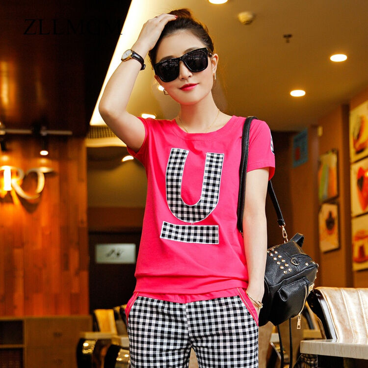 zllmgm香港潮牌夏季女装学生时尚休闲运动套装女七分裤显瘦运动服个性