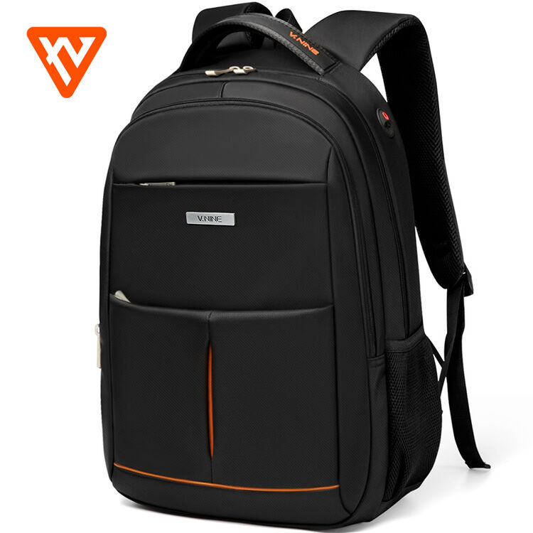 第九城(vnine)双肩包男商务休闲多功能电脑包大容量男士背包 黑色