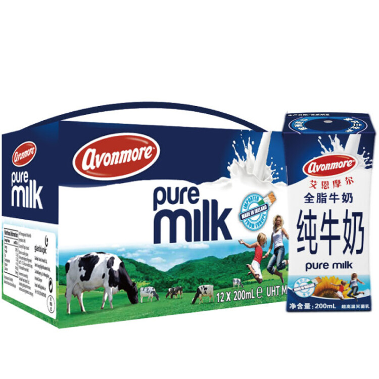 爱尔兰进口牛奶 艾恩摩尔（AVONMORE）全脂牛奶 进口草饲 200ml*12 便携装 光明服务菜管家商品 