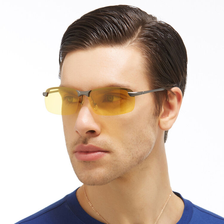 圣丹斯司机镜开车夜视镜防远光灯偏光时尚金属半框驾驶镜 黄色夜视