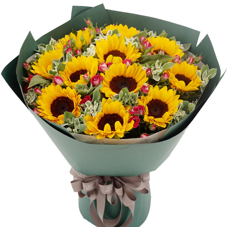 钟爱 鲜花速递七夕情人节礼品向日葵花店全国送花 向日葵花束11朵 平