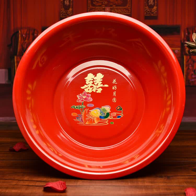 喜庆搪瓷 喜庆用品 红色结婚脸盆新娘婚庆嫁妆红盆 鸳鸯喜盆 百年好合