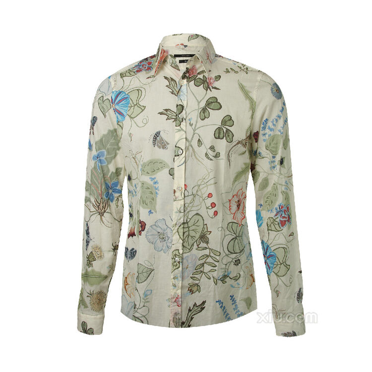 gucci 古驰 男士长袖印花纯棉衬衫 绿色 41