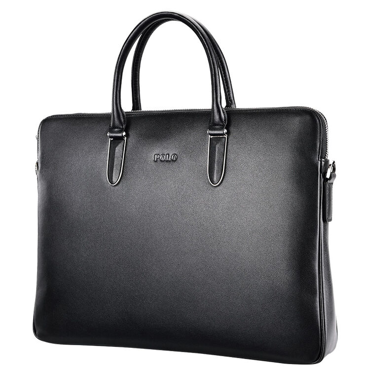 polo 头层牛皮手提包男士商务公文包040673 黑色