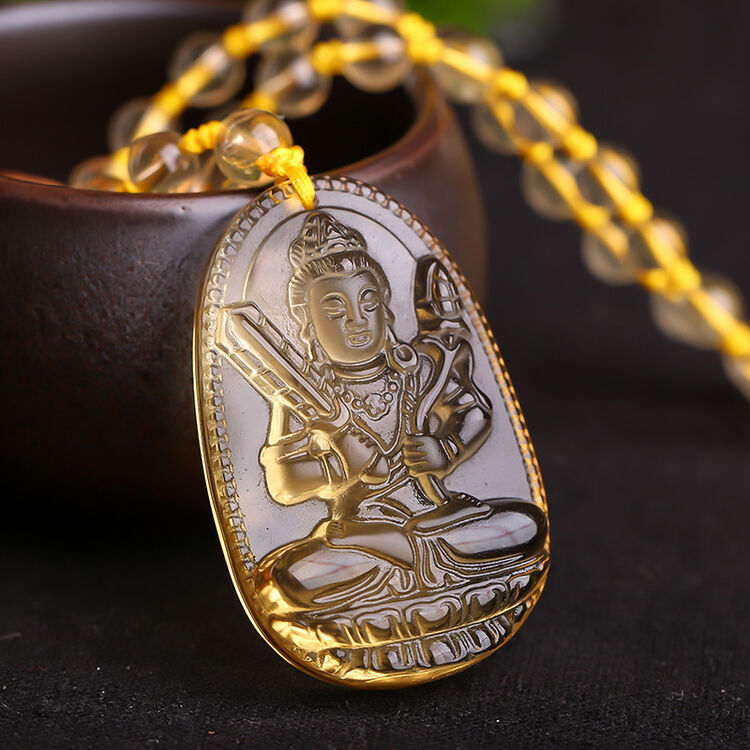 黄水晶虚空藏菩萨属牛属虎本命佛守护神吊坠项链男女款 属兔文殊菩萨