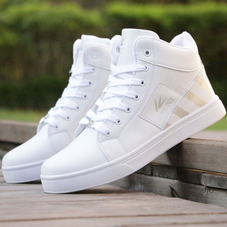 春季高帮鞋子男韩版潮流学生板鞋白色防水内增高6cm8cm高邦鞋 白色