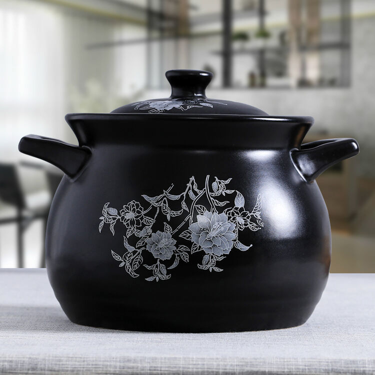 乐享 陶瓷砂锅煲汤养生煲4500ml釉下大号陶瓷耐热汤锅石锅(黑色)