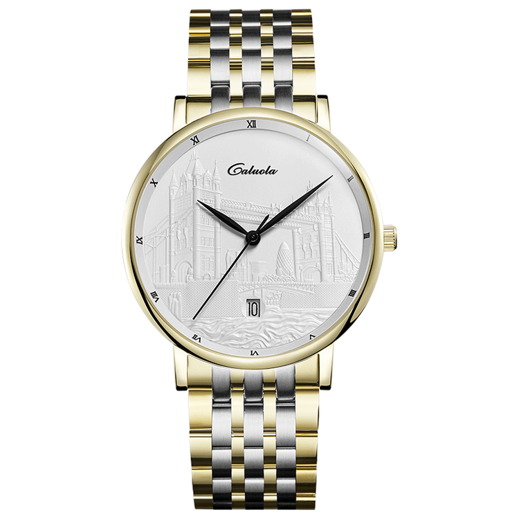 卡罗莱(caluola)新款浮雕男士手表真皮带时尚商务日历全自动机械防水