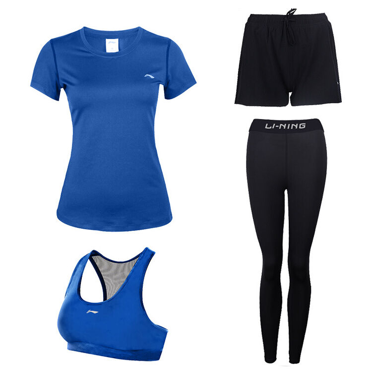 健身套装男女三四件套速干衣跑步训练服紧身衣健身房压缩衣 女士蓝色