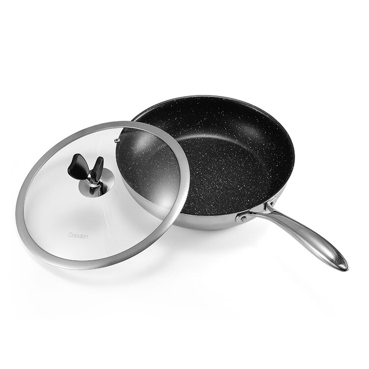 戴德(daeden) 平底锅 麦饭石涂层不粘煎锅 不锈钢炒锅 带盖锅具 dp010