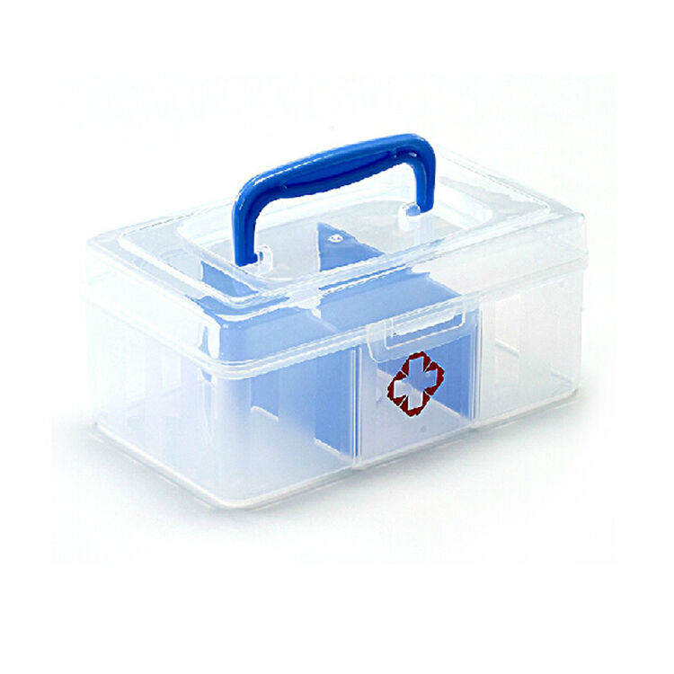 茶花便携式小医药盒家用透明塑料小药箱药品分格收纳箱收纳盒 【蓝色
