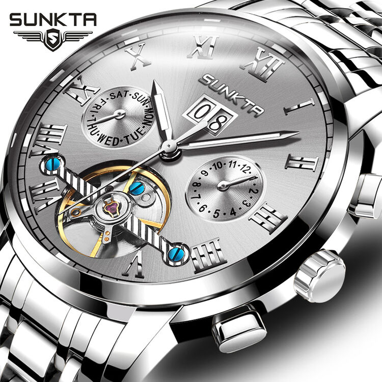 桑达 手表男士镂空全自动机械表 学生运动皮带表休闲潮流精钢表时尚