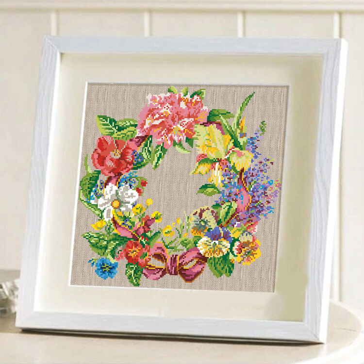 十字绣印花法国dmc十字绣多美绣新款正品 花草 花语花环客厅卧室 亚麻