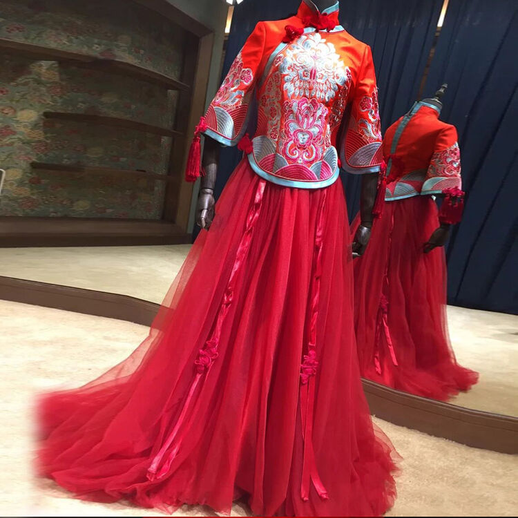 2017新款蓬蓬裙中式结婚礼服秀禾服古装婚纱龙凤褂敬酒嫁衣裙褂 053款