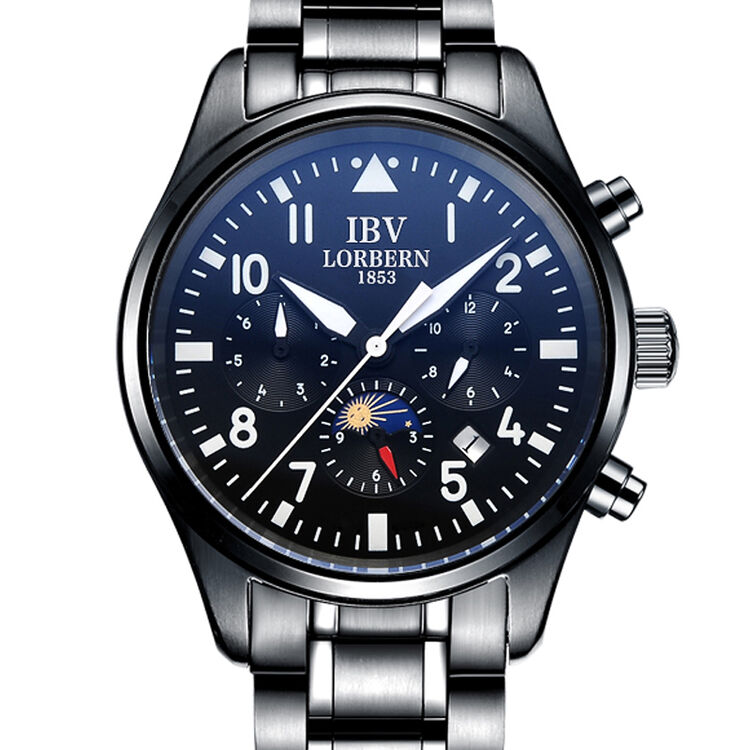 路宝(ibv)手表 男士全自动机械表 夜光防水男表 月相多功能机械手表