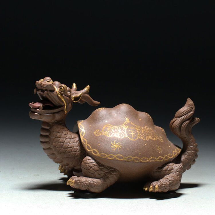 谢家壶庄 宜兴紫砂茶宠 雕塑 周健全手工制小龙龟 紫砂摆件