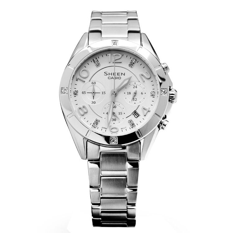 卡西欧casio手表sheen系列钢链镶钻石英女表she5021d7a