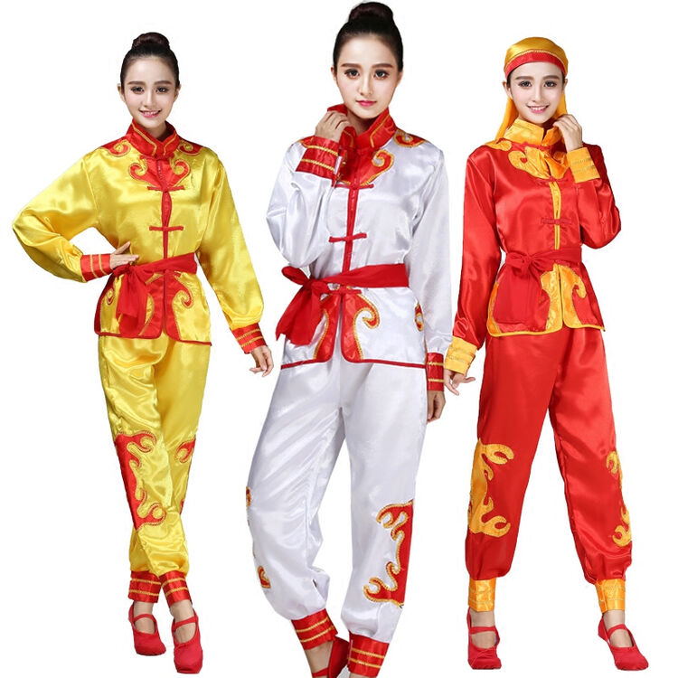 舞龙服装女新款长袖舞龙舞狮服装 打鼓服演出服女现代腰鼓战鼓服 黄色