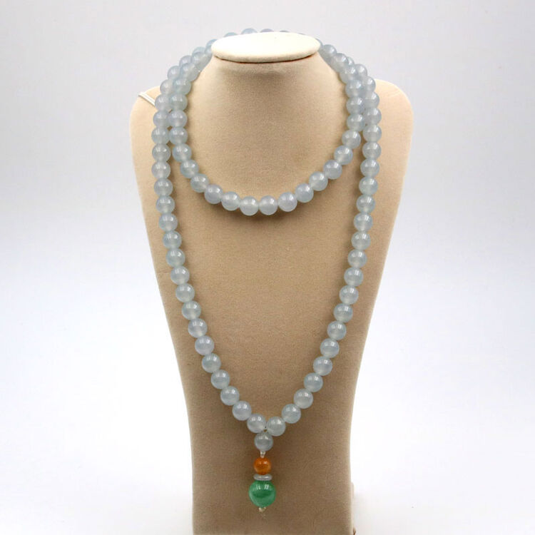 可琪 天然翡翠玉毛衣链项链 翡翠冰种紫罗兰圆珠项链 a货玉石毛衣链