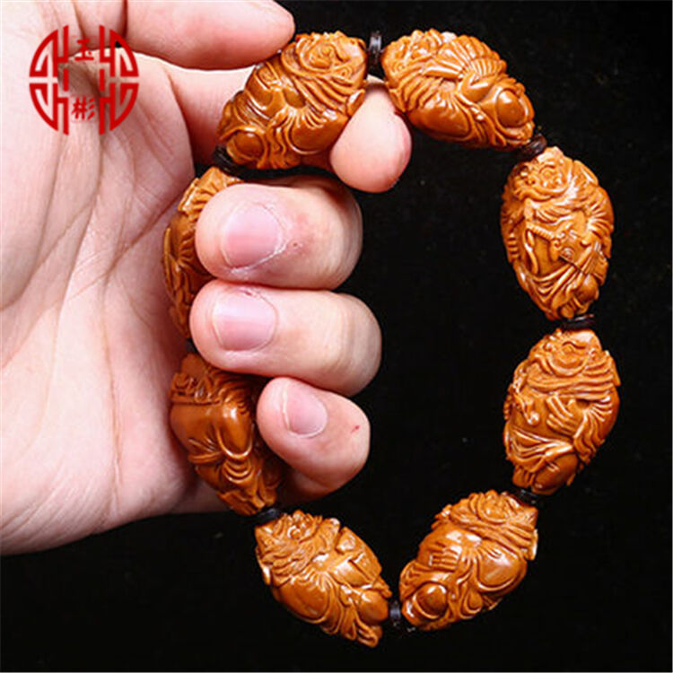 玉彬橄榄核雕刻钟馗手串文玩橄榄胡手串男 八大钟馗手串