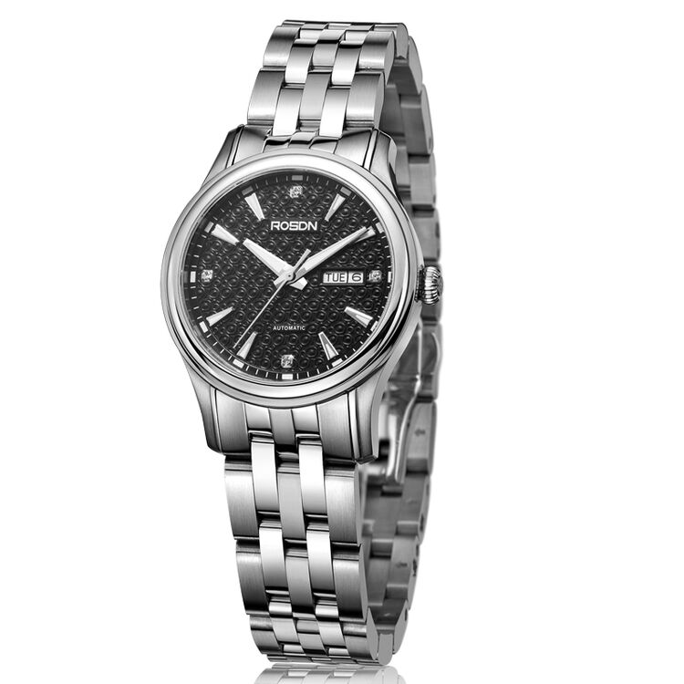 劳士顿(rosdn)女表全自动机械时尚女士手表情侣表 经典黑2071
