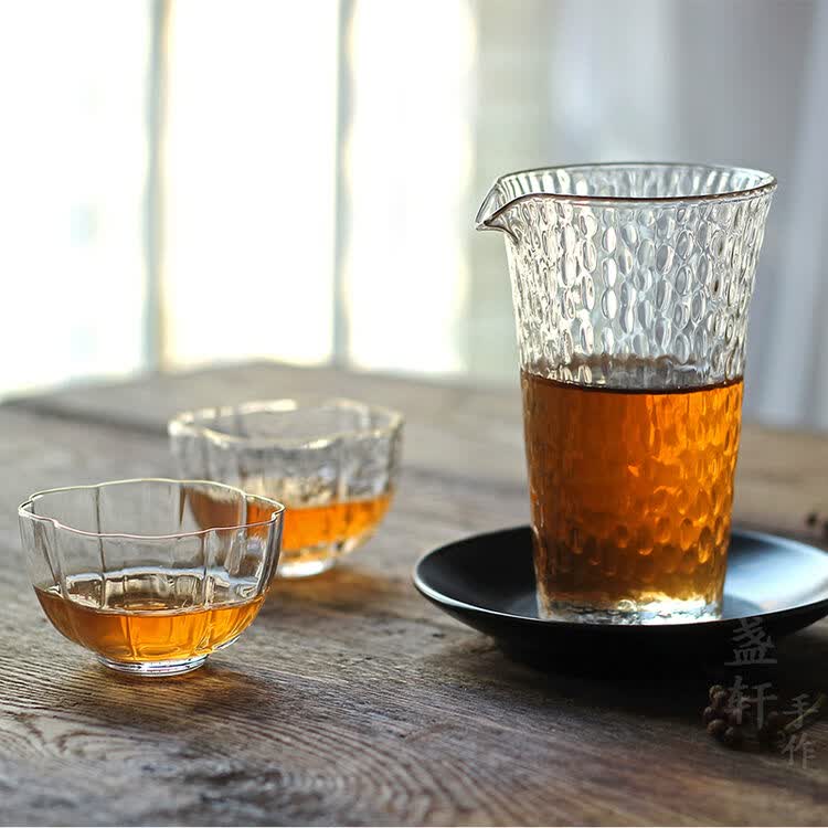 友茗堂 日式锤目纹玻璃茶杯加厚锤纹品茗杯茶具功夫茶玻璃分茶器公道