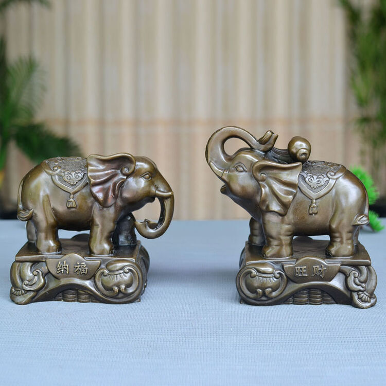 大象摆件 黄铜成双成对大象一对 家居客厅装饰品摆设 开业送礼 办公