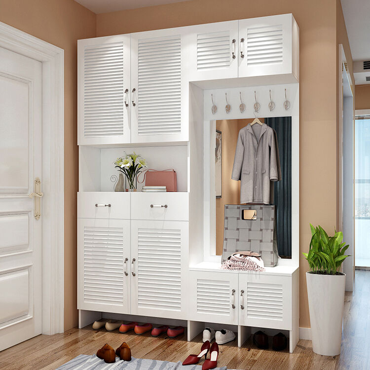 客厅进门玄关柜衣帽柜换鞋凳组合定制鞋柜 百叶门厅柜(1500*350*2150)