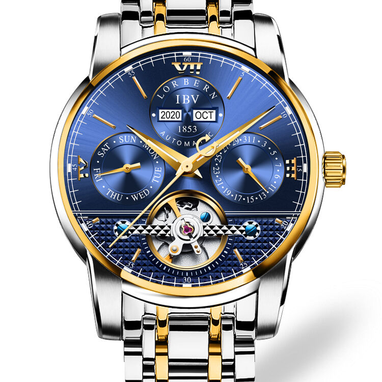 路宝(ibv)手表 男士全自动机械表 镂空飞轮时尚多功能男表 间蓝钢带