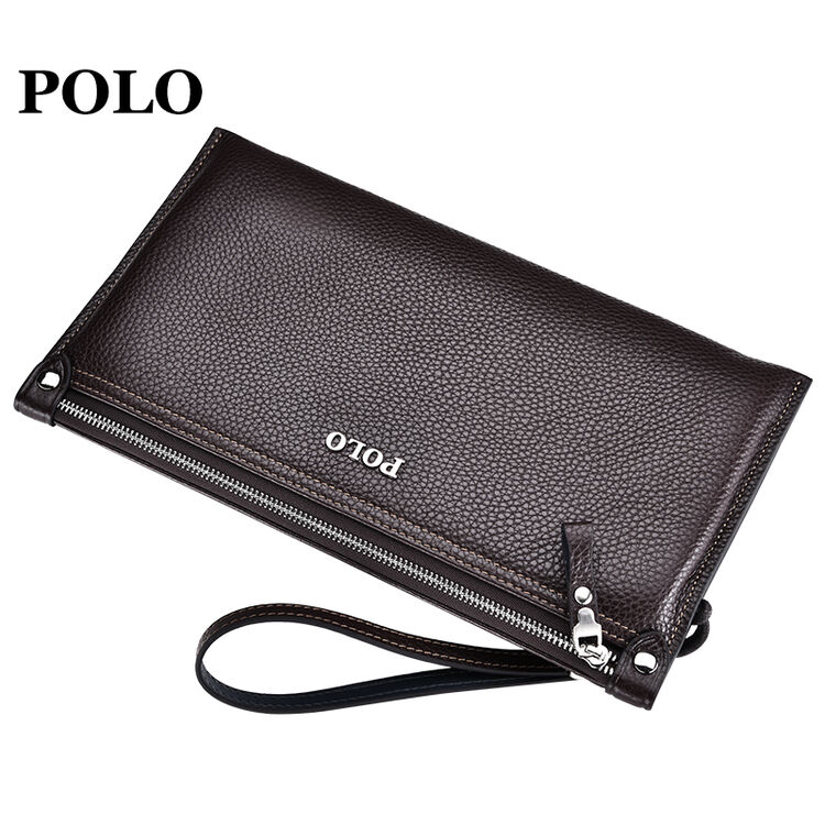 polo 手拿包钱包男真皮信封包大容量休闲新款手抓包男式手包 咖色