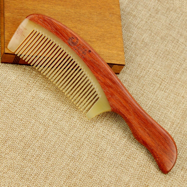 树娃 天然红檀木梳牛角梳子女大号角木梳护发防静电梳男 生日礼物情人