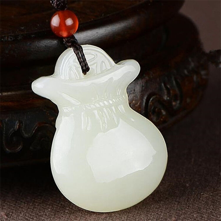 碧凤阁 和田玉钱袋吊坠 青白玉福袋挂坠 福袋