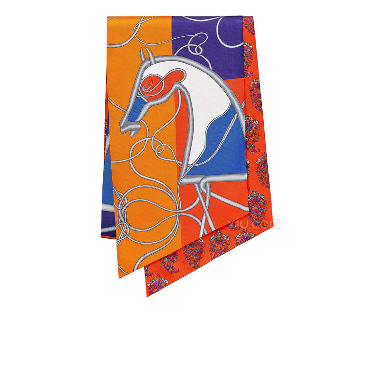 hermes 爱马仕 女士印花长条真丝丝巾20x160 橙色 f