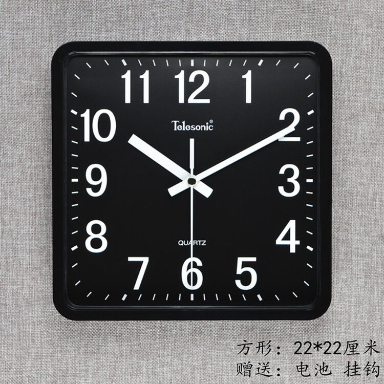 挂钟简约卧室客厅现代风格方形石英时钟 黑色 其他
