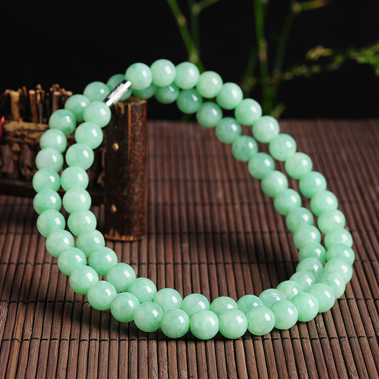 大唐滴翠 翡翠豆绿圆珠串珠项链 正品玉珠子女款项链配送证书