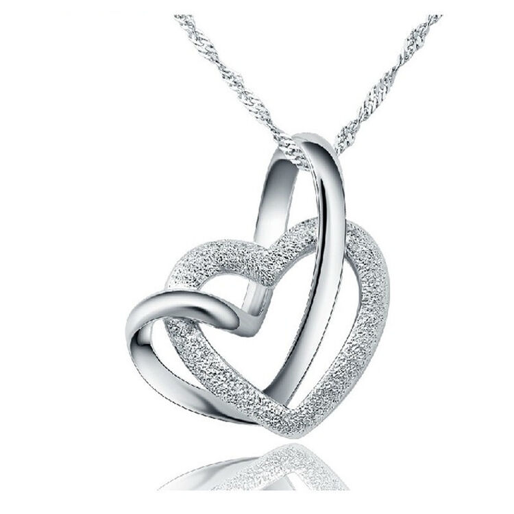 海洋盛爱(ocean size love) 925银项链女可爱双心扉吊坠双心形锁骨链