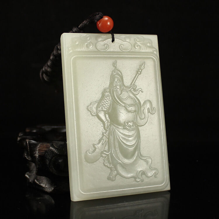 煜博和田玉武财神关公玉牌挂件