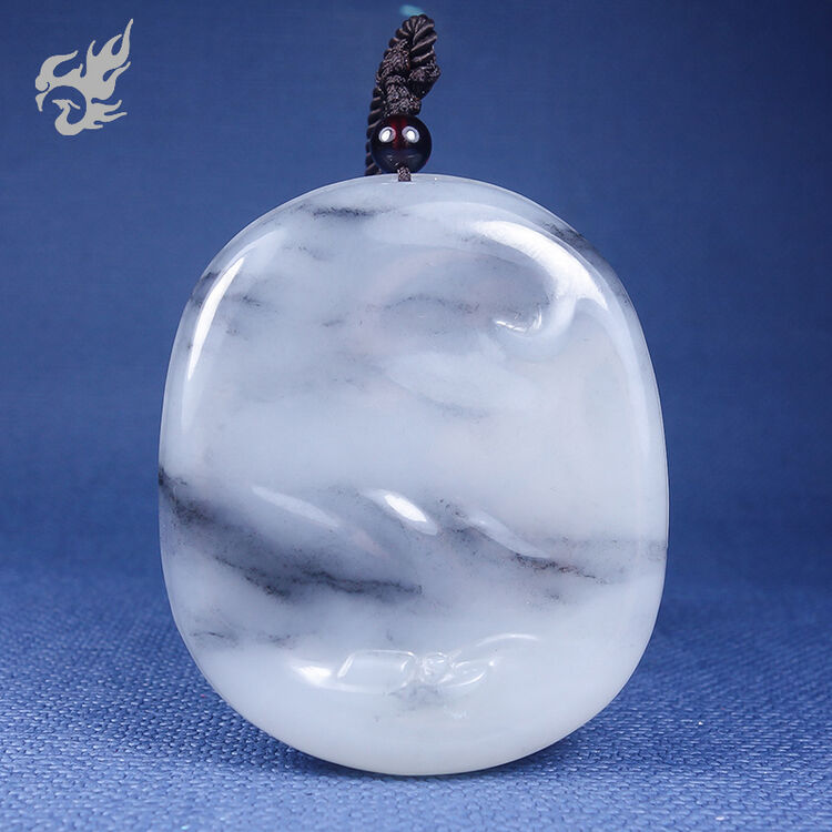 玉友 和田玉青花意境悠然吊坠 男女款创意玉牌垂钓挂件玉石坠子孤品