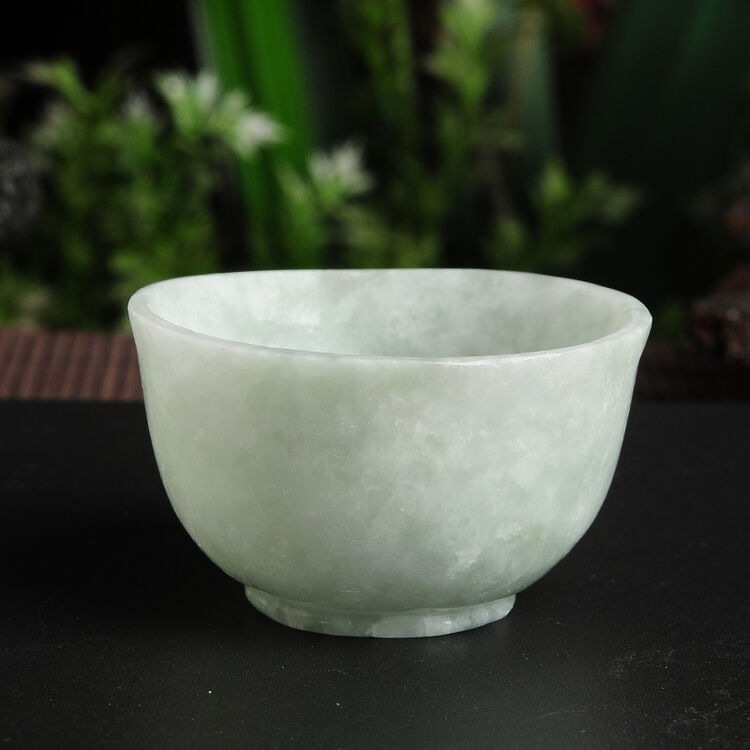 小刘珠宝 豆绿小碗翡翠玉杯摆件 豆种玉石小杯子摆设配送证书