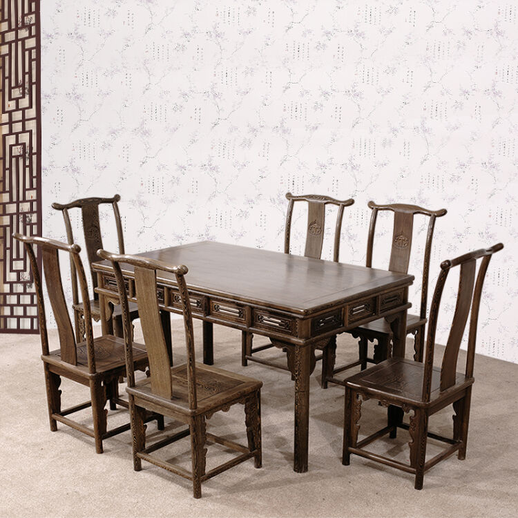 户型鸡翅木餐桌一桌六椅多功能吃饭桌子中式仿古家具方桌 1餐桌6餐椅