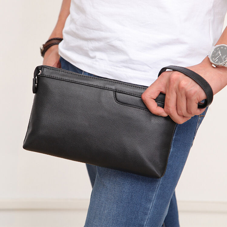 真皮信封包男手拿潮韩版大容量休闲男士手包新款时尚头层牛皮 黑色