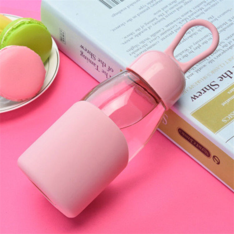 新款硅胶小水滴玻璃杯 便携可爱透明水杯 粉红色