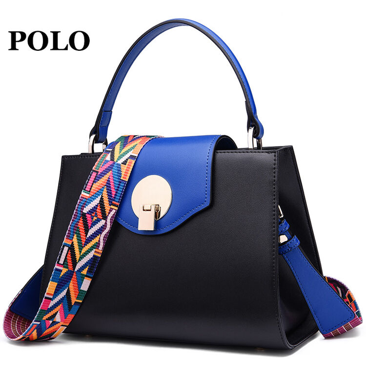 polo 女士手提包加宽彩色肩带牛皮包包340293 黑色【图片 价格 品牌