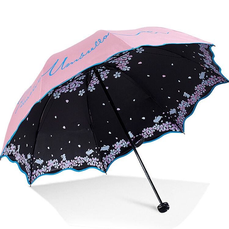 天堂伞防紫外线太阳伞遮阳伞 女黑胶蘑菇防晒两用晴雨伞 粉色