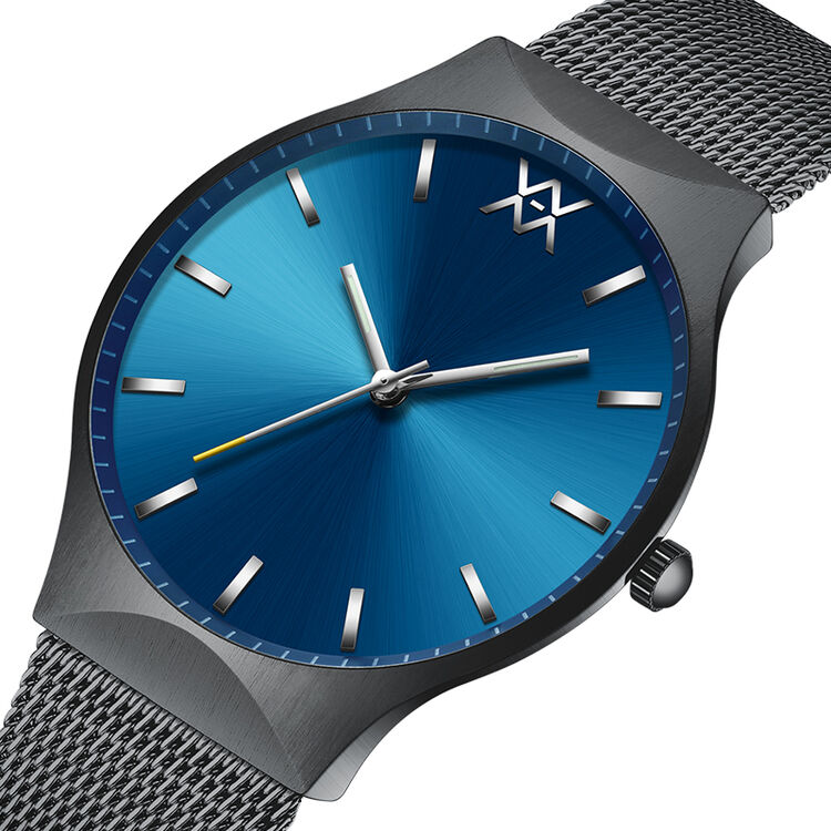 海明威(hemingway)手表德国品牌男士防水手表时尚石英表 蓝盘银针黑色