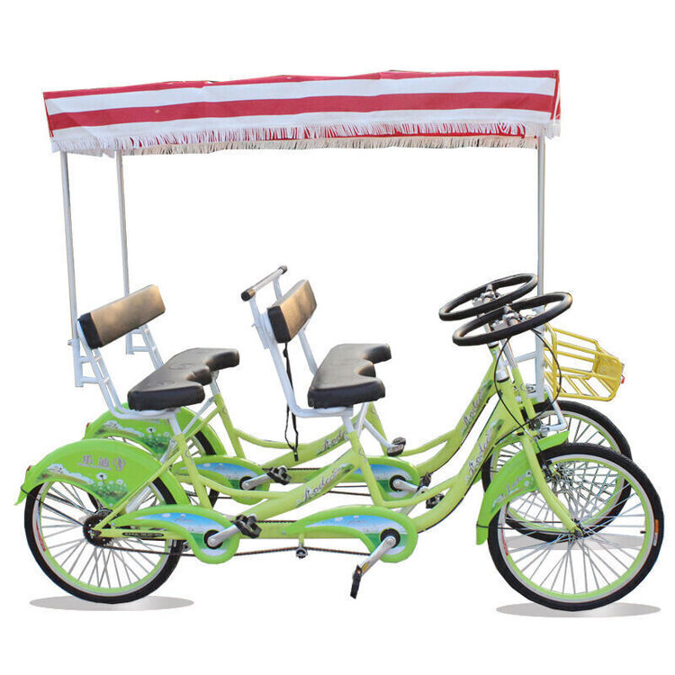 四人多人骑双人四轮自行车带棚 旅行景点观光自行车 方向盘观光旅游